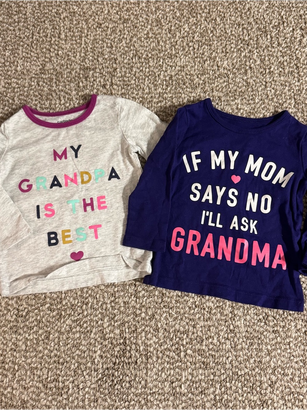 Carter's Baby Girl Lot 2 Graphic Long Sleeve Shirts Grandma Grandpa 12 Months